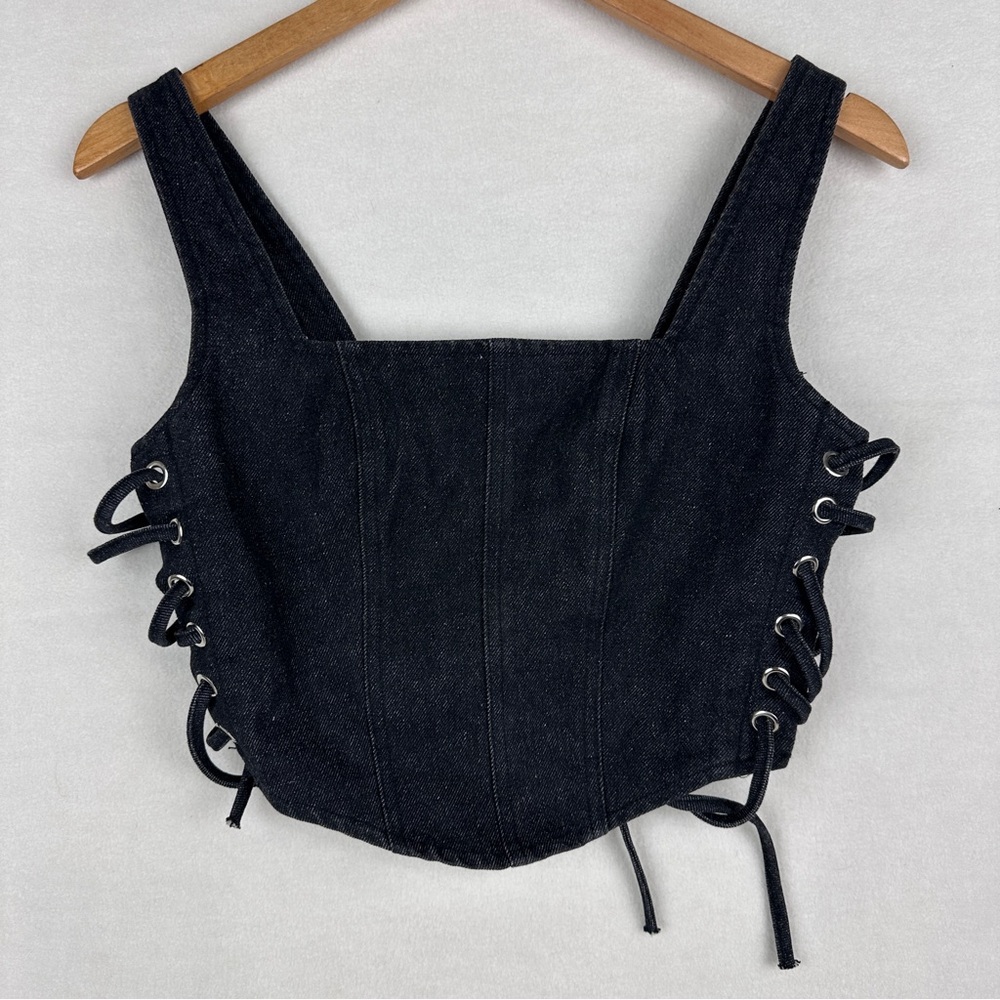 Altar'd State Top Womens Extra Small Gray Denim Crop Corset Y2K Retro Hippie XS